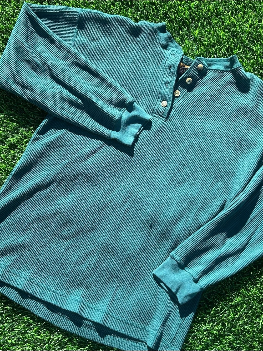 Teal Thermal Henley Long-Sleeve Shirt